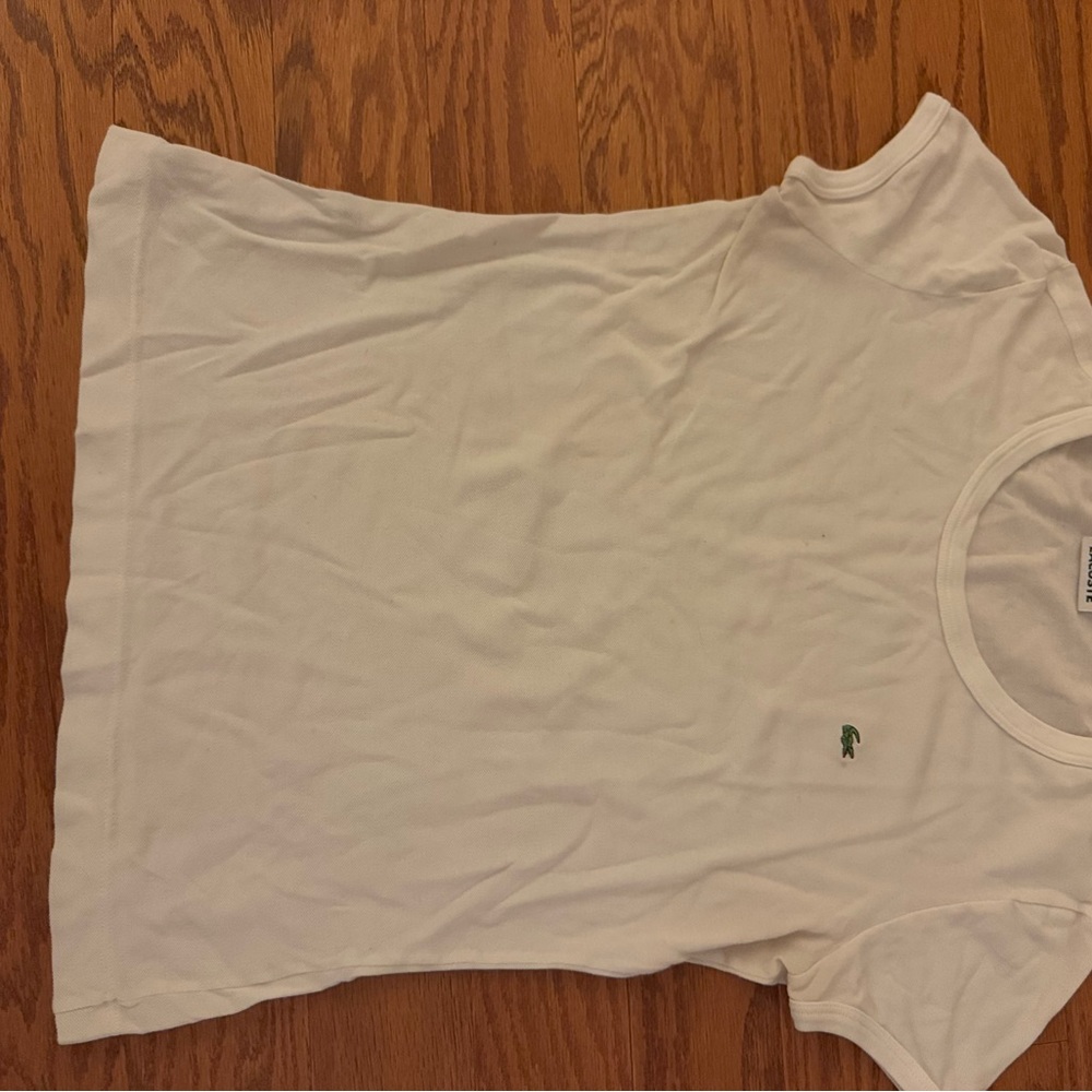 Lacoste White T-Shirt with Green Gator Logo (med)